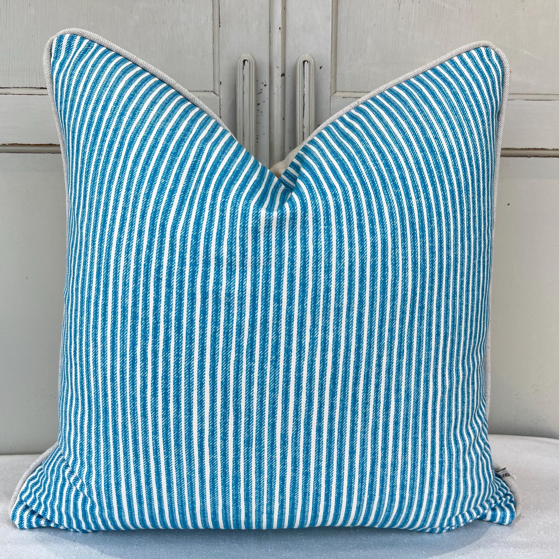 Cushions Made In Fermoie Luxury Designer Poulton Stripe Turquise Blue Cushion Pillow Throw Cover