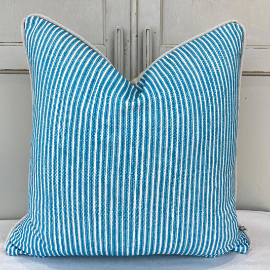Cushions Made In Fermoie Luxury Designer Poulton Stripe Turquise Blue Cushion Pillow Throw Cover