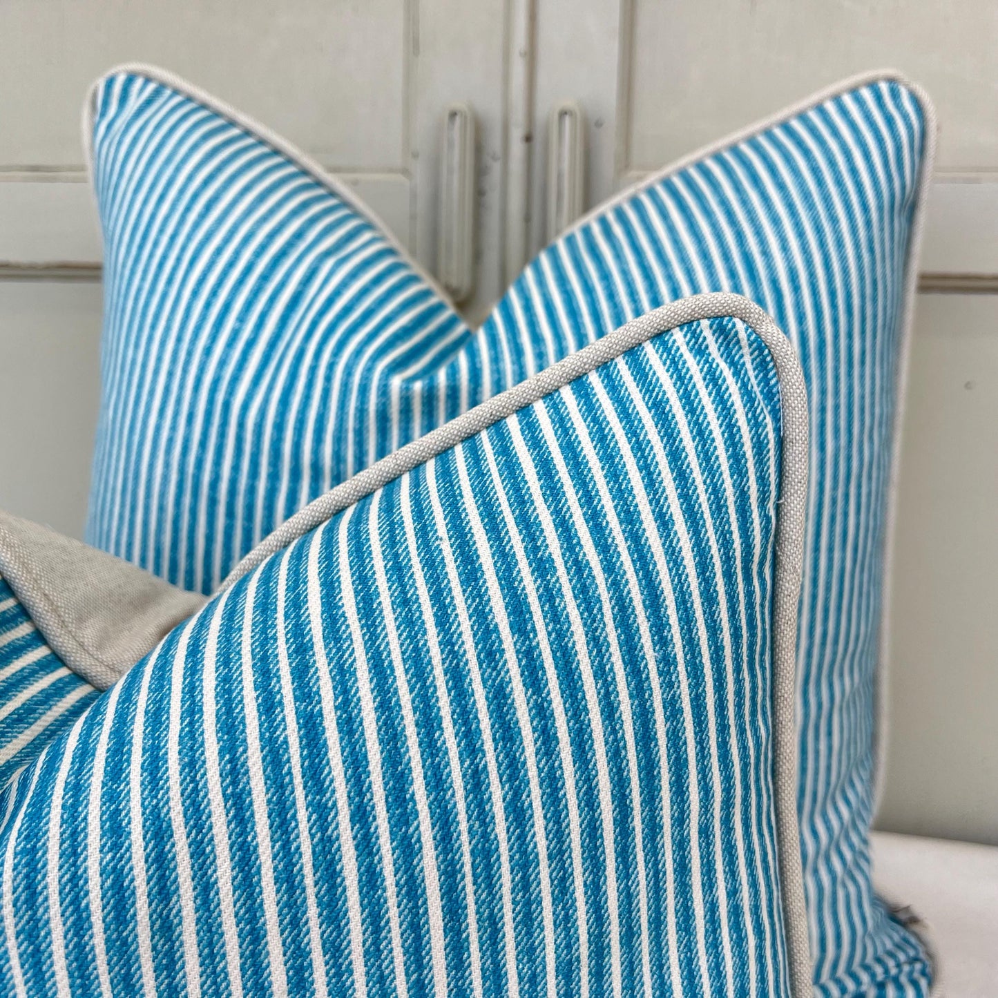 Cushions Made In Fermoie Luxury Designer Poulton Stripe Turquise Blue Cushion Pillow Throw Cover