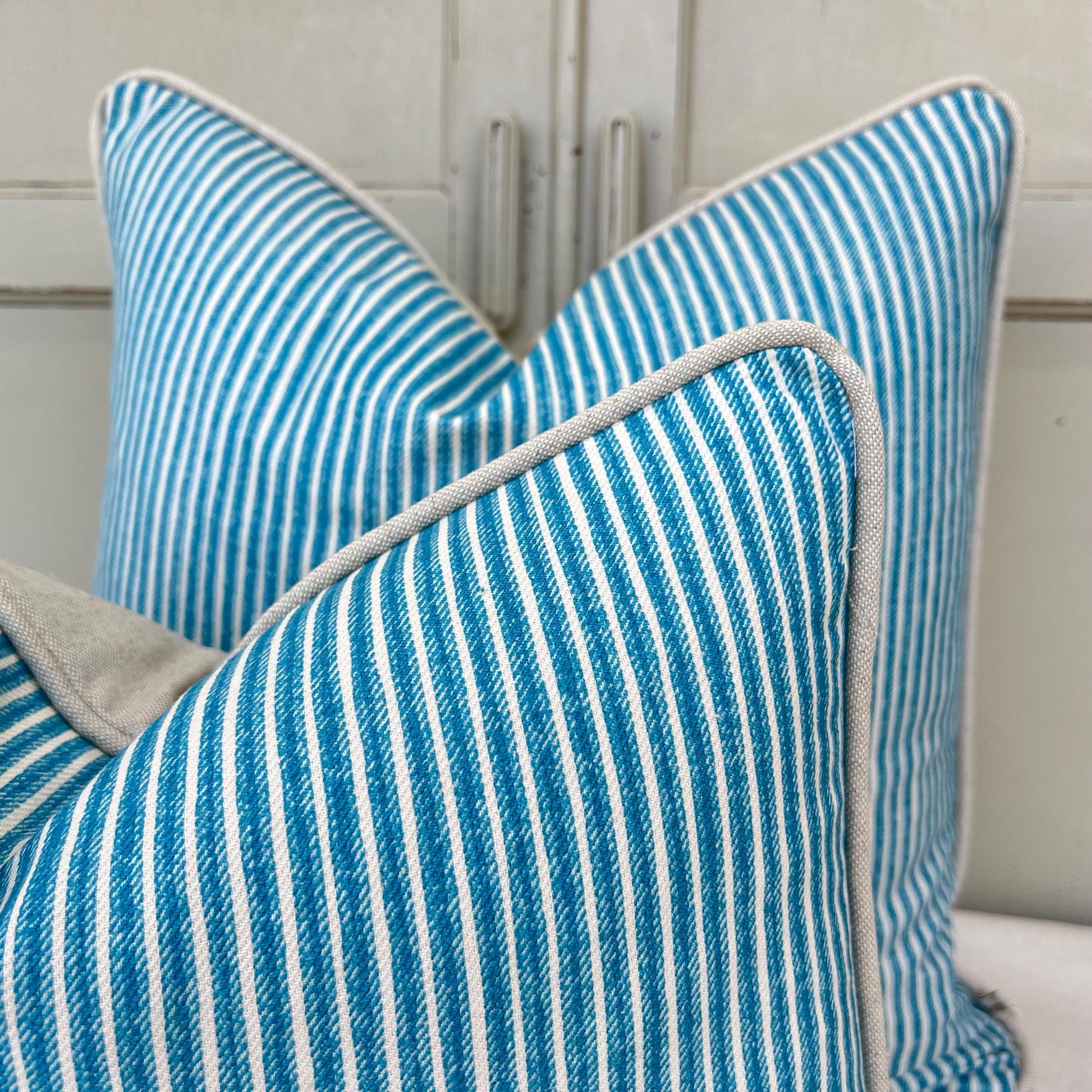 Cushions Made In Fermoie Luxury Designer Poulton Stripe Turquise Blue Cushion Pillow Throw Cover