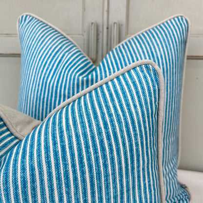 Cushions Made In Fermoie Luxury Designer Poulton Stripe Turquise Blue Cushion Pillow Throw Cover