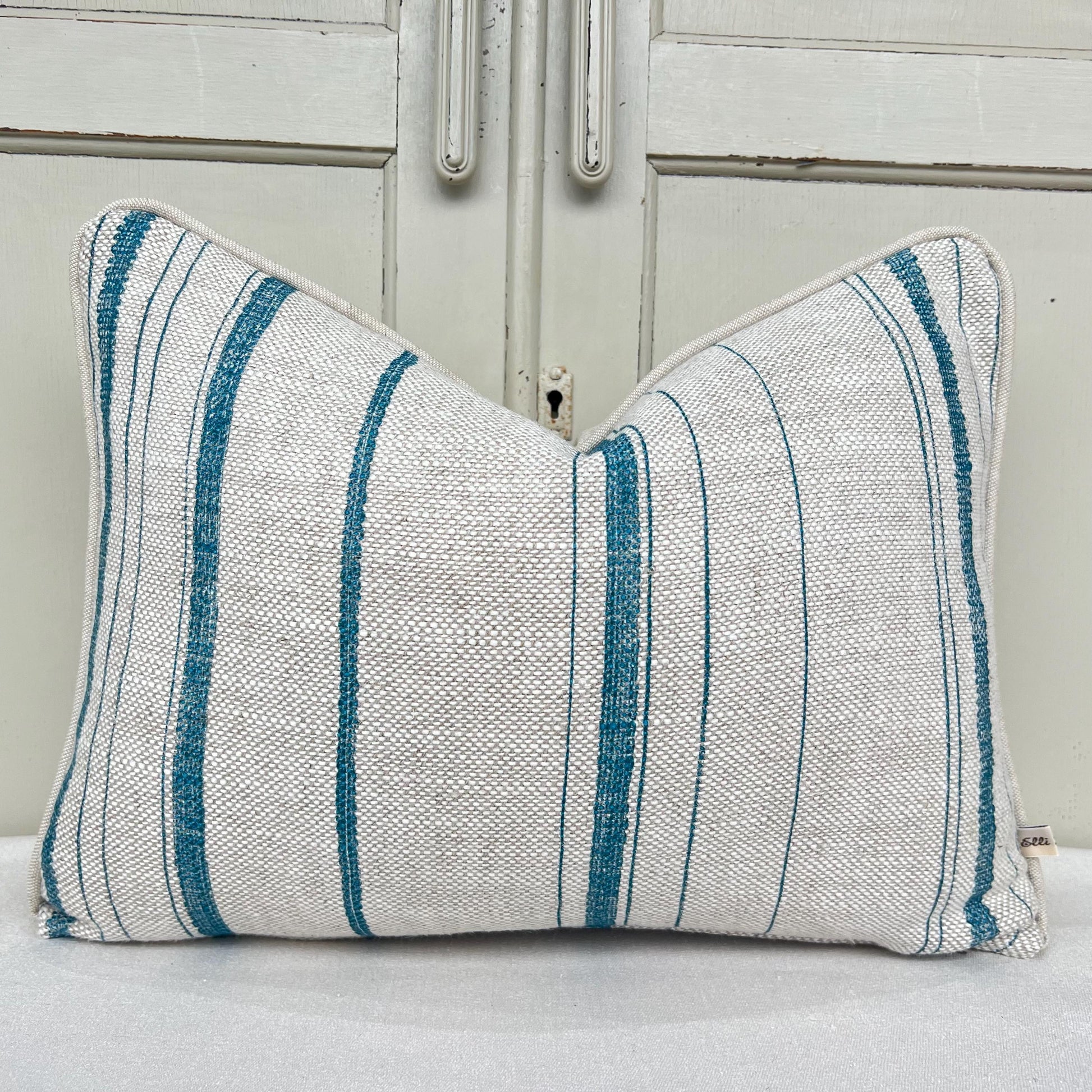 Cushions Made In Fermoie Carskiey Single Stripe Luxury Designer Decorative Neutral Bright Blue Linen Cushion Pillow Throw Cover