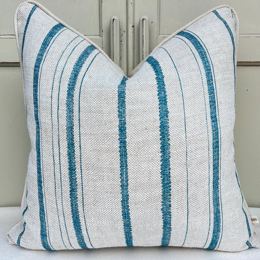 Cushions Made In Fermoie Carskiey Single Stripe Luxury Designer Decorative Neutral Bright Blue Linen Cushion Pillow Throw Cover