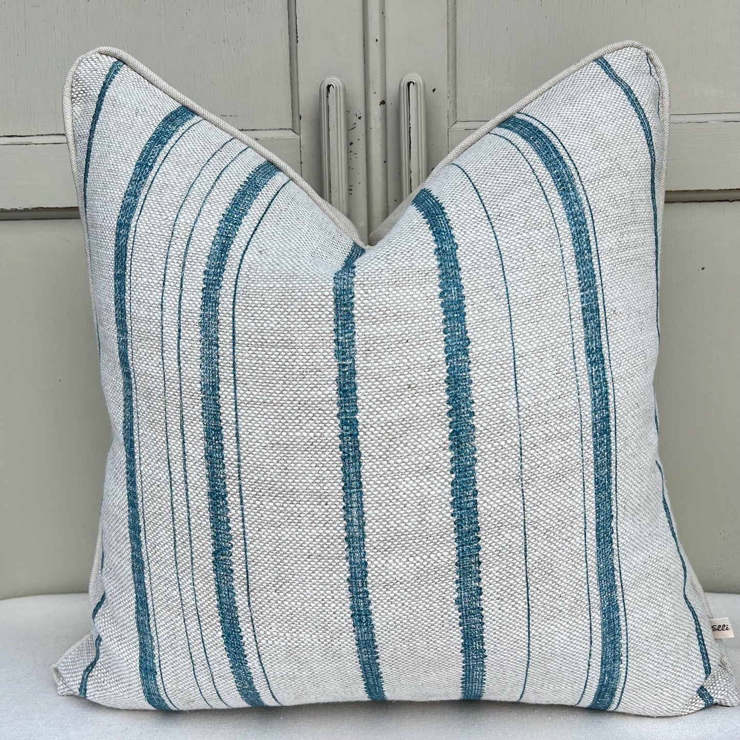 Cushions Made In Fermoie Carskiey Single Stripe Luxury Designer Decorative Neutral Bright Blue Linen Cushion Pillow Throw Cover