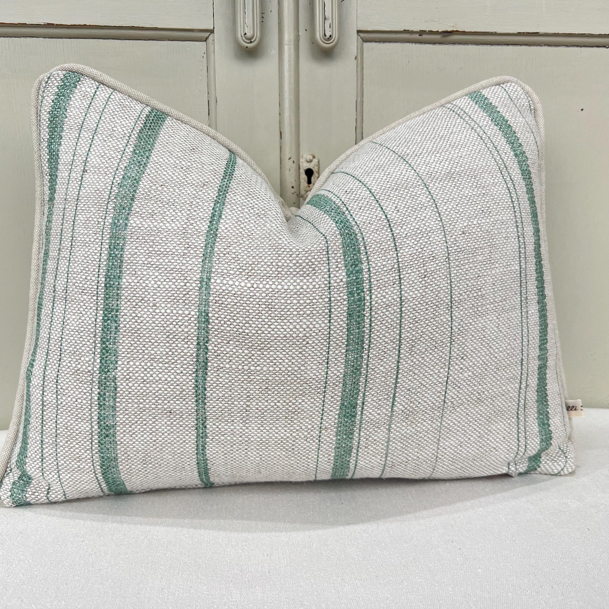 Cushions Made In Fermoie Carskiey Single Stripe Luxury Designer Decorative Neutral Green Linen Cushion Pillow Throw Cover