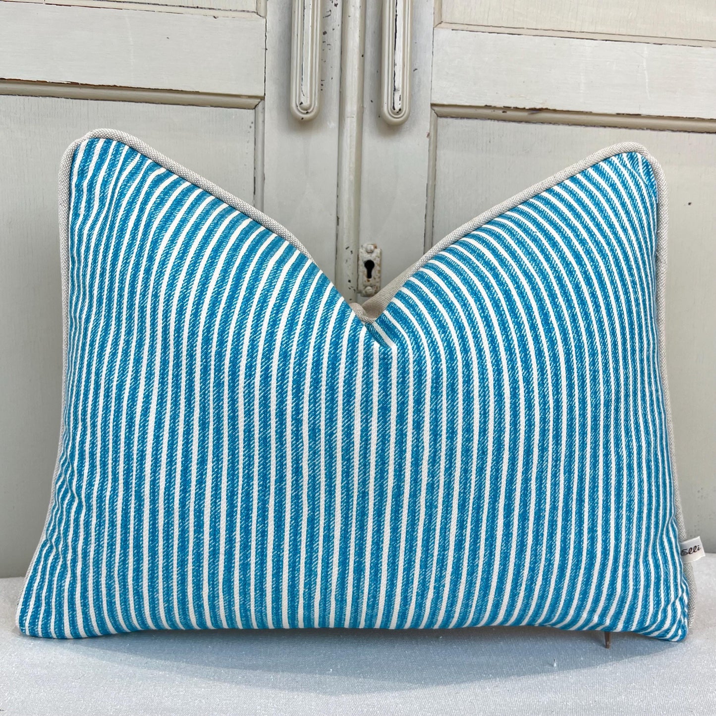 Cushions Made In Fermoie Luxury Designer Poulton Stripe Turquise Blue Cushion Pillow Throw Cover