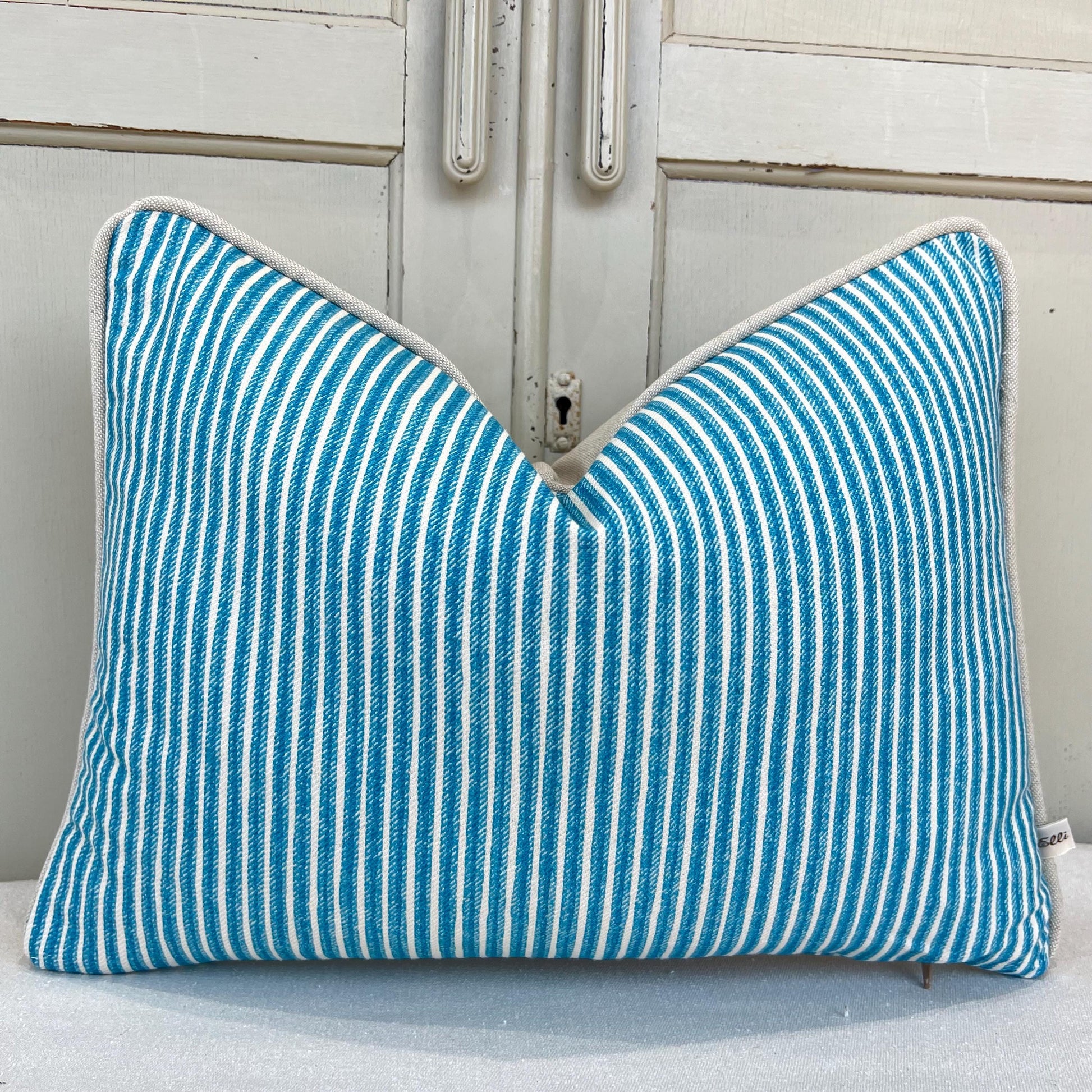 Cushions Made In Fermoie Luxury Designer Poulton Stripe Turquise Blue Cushion Pillow Throw Cover