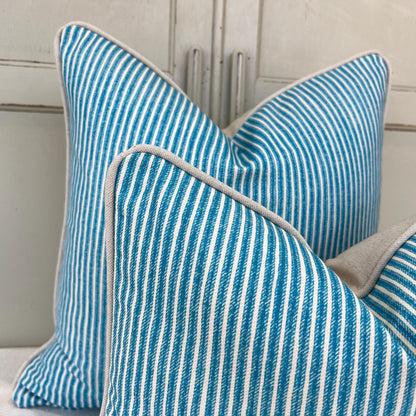 Cushions Made In Fermoie Luxury Designer Poulton Stripe Turquise Blue Cushion Pillow Throw Cover
