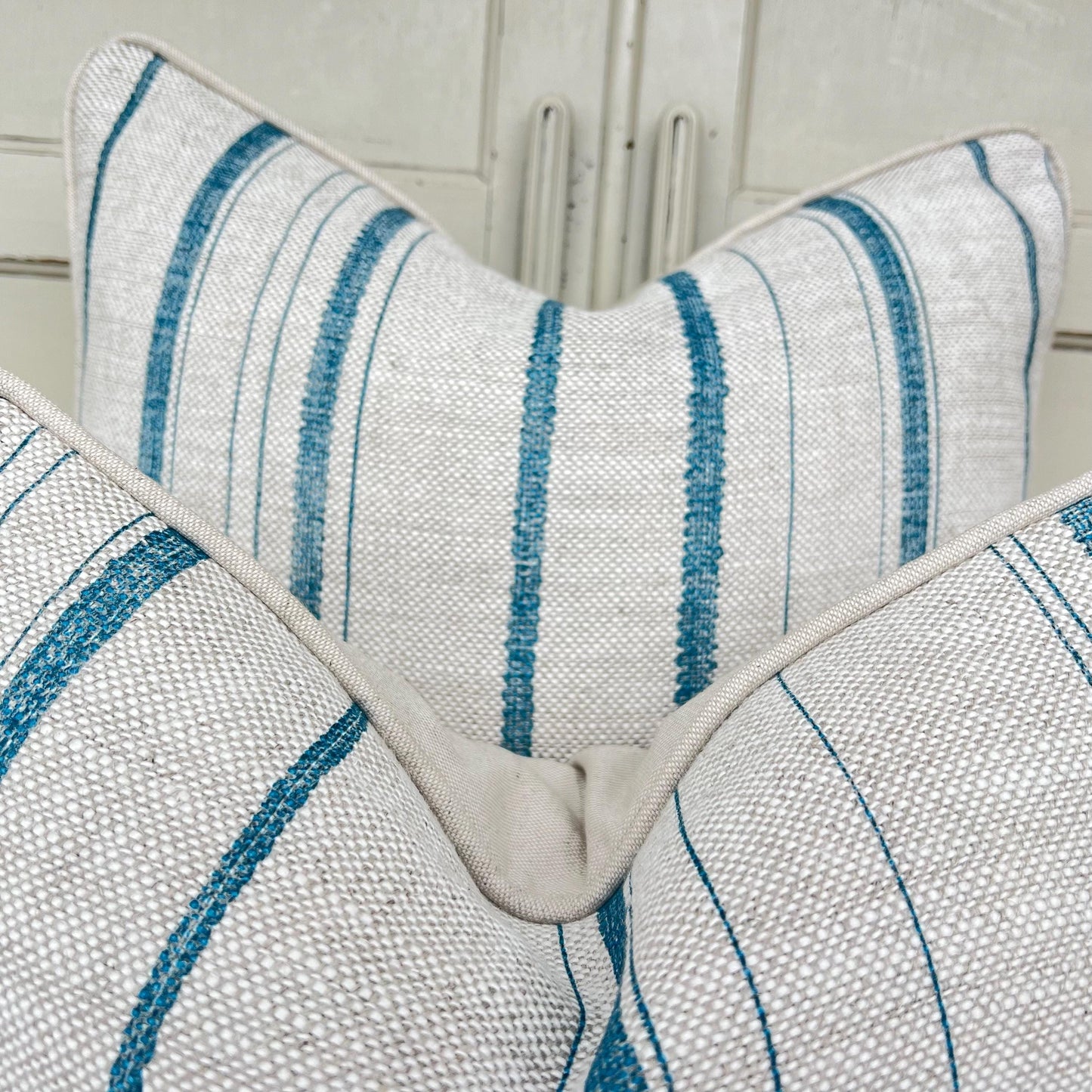 Cushions Made In Fermoie Carskiey Single Stripe Luxury Designer Decorative Neutral Bright Blue Linen Cushion Pillow Throw Cover