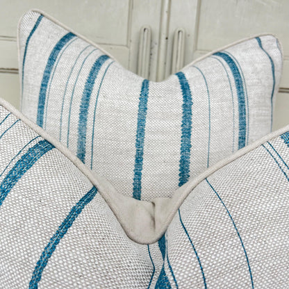 Cushions Made In Fermoie Carskiey Single Stripe Luxury Designer Decorative Neutral Bright Blue Linen Cushion Pillow Throw Cover