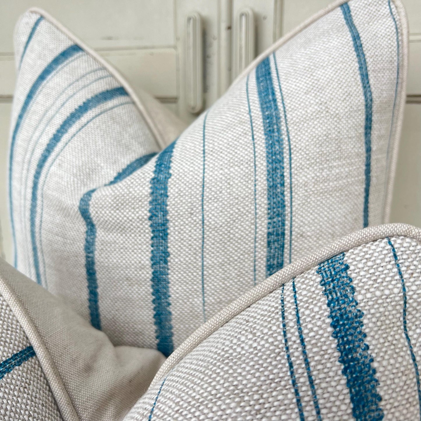 Cushions Made In Fermoie Carskiey Single Stripe Luxury Designer Decorative Neutral Bright Blue Linen Cushion Pillow Throw Cover