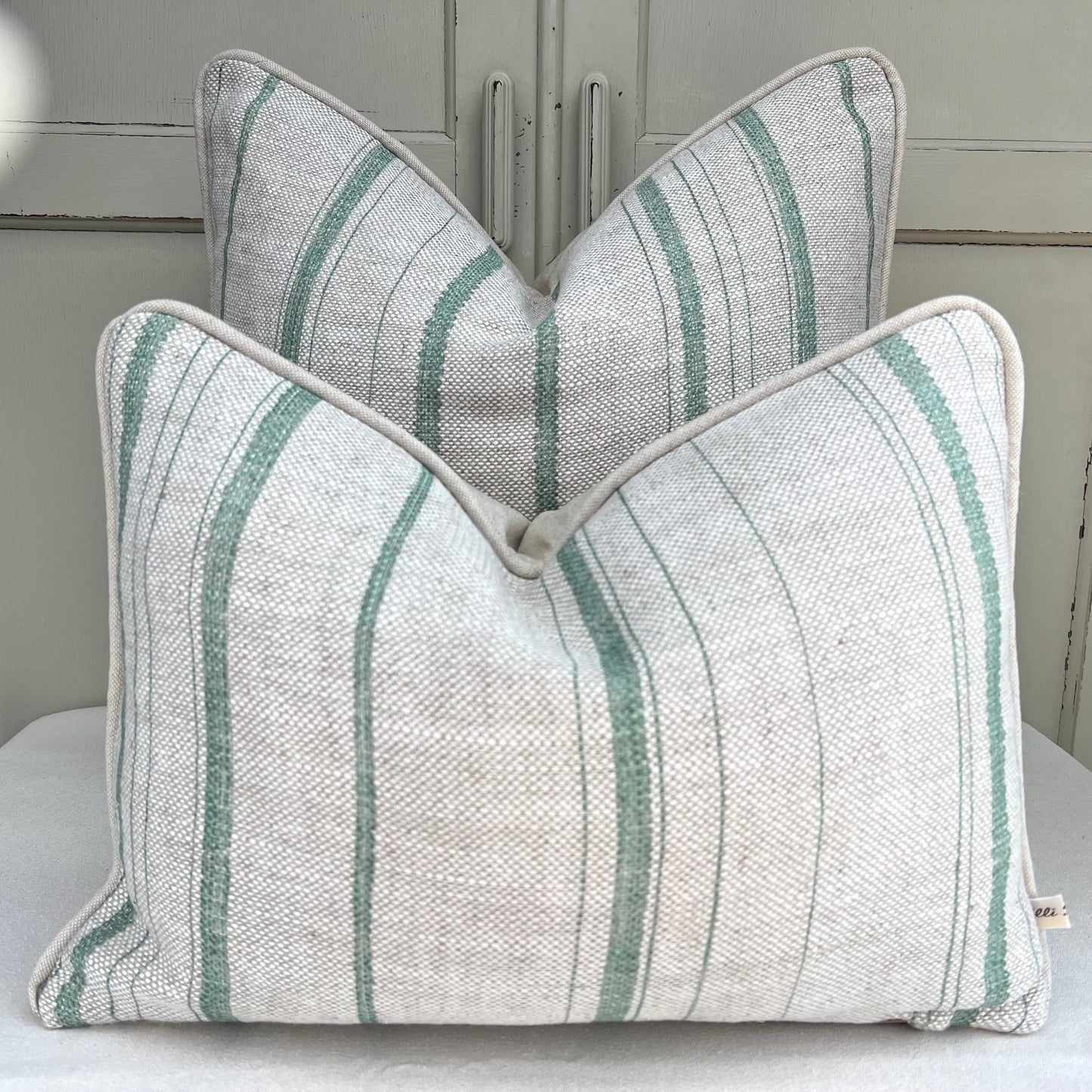 Cushions Made In Fermoie Carskiey Single Stripe Luxury Designer Decorative Neutral Green Linen Cushion Pillow Throw Cover