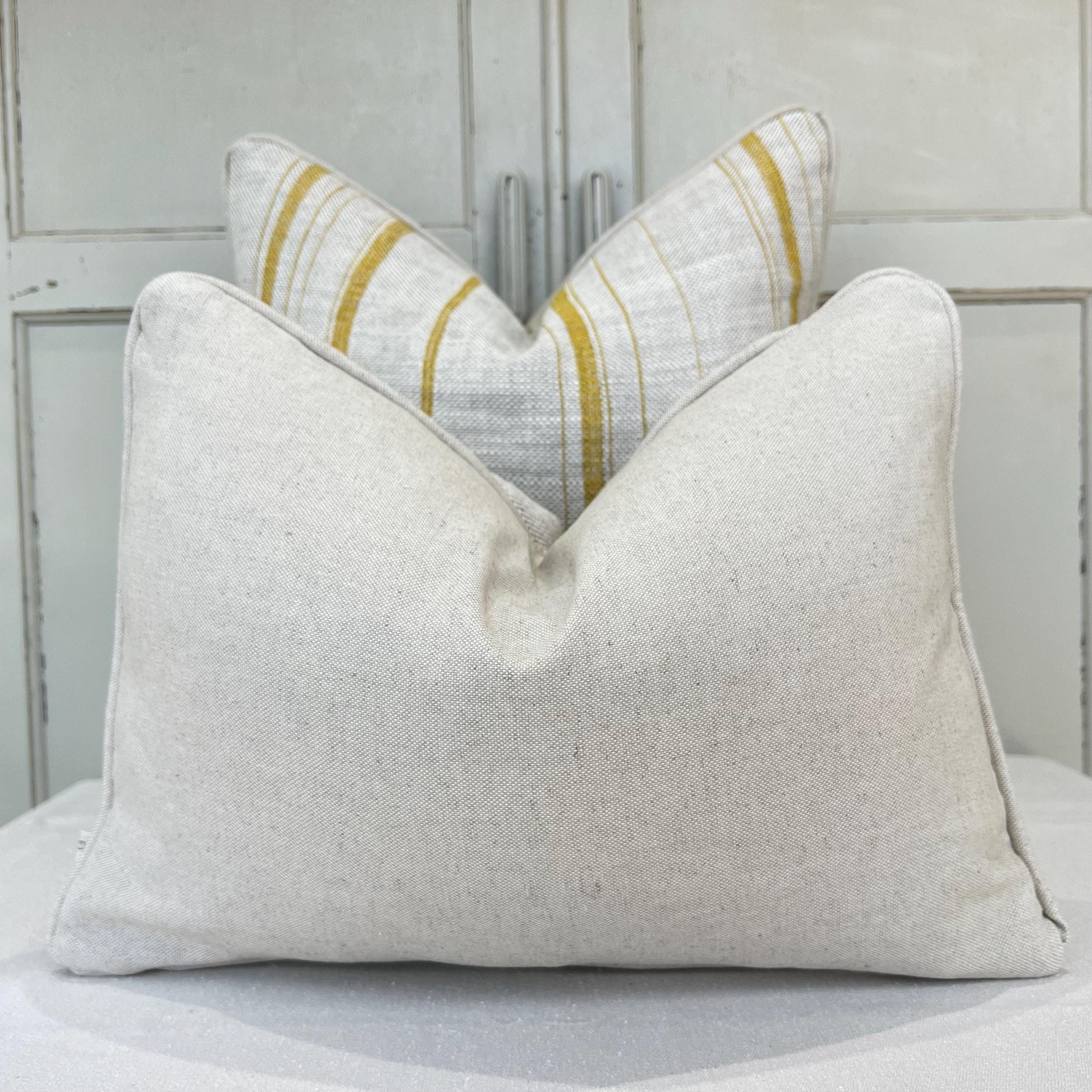 Cushions Made In Fermoie Carskiey Single Stripe Luxury Designer Decorative Neutral Yellow Linen Cushion Pillow Throw Cover