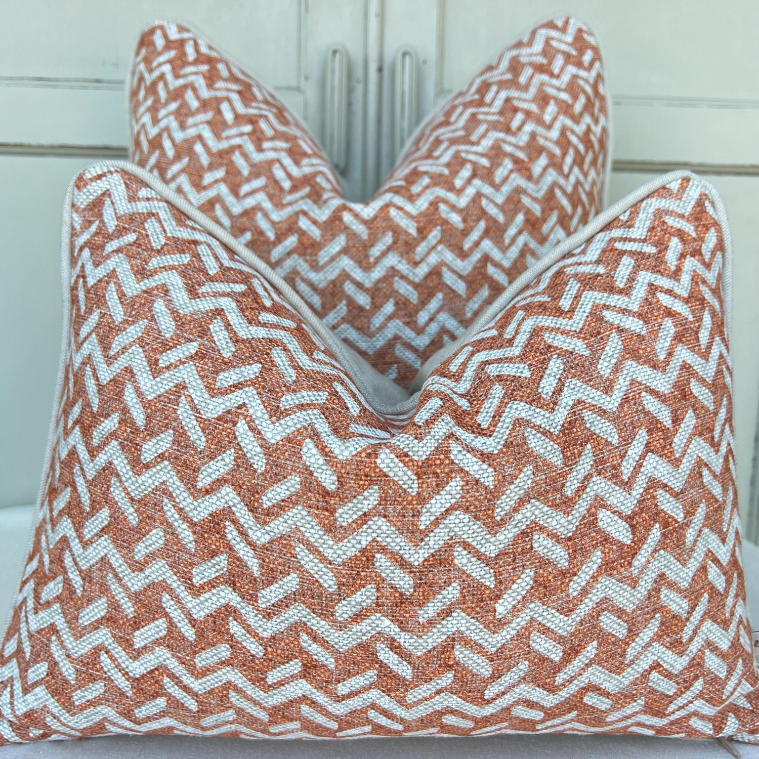 Fermoie Chiltern Luxury Designer Decorative Neutral Orange Linen Cushion Pillow Throw Cover