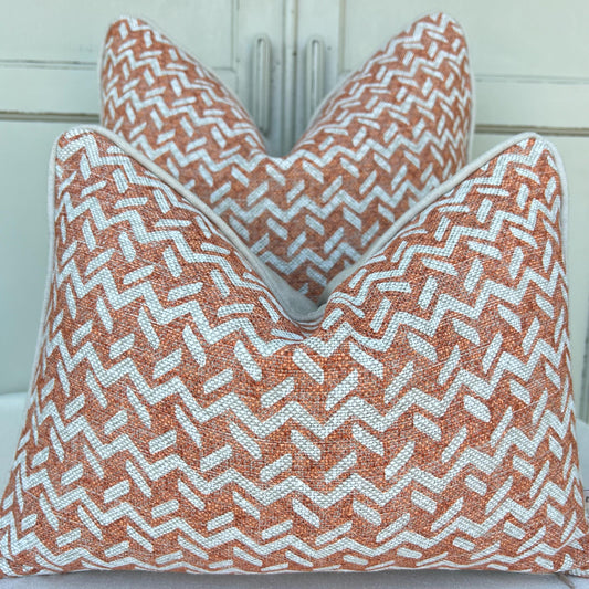 Fermoie Chiltern Luxury Designer Decorative Neutral Orange Linen Cushion Pillow Throw Cover