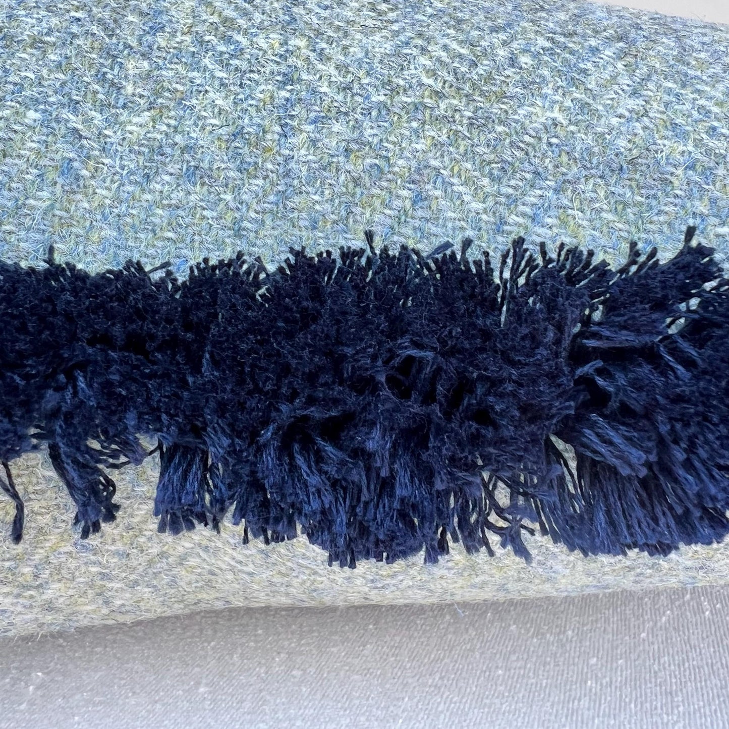 Harris Tweed Luxury Designer Soft Green Double Sided Fringe Wool Cushion Sofa Throw Pillow