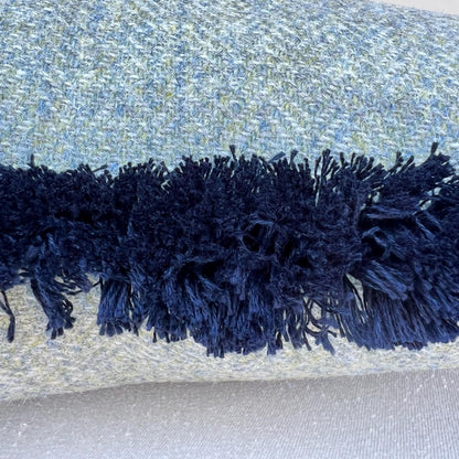 Harris Tweed Luxury Designer Soft Green Double Sided Fringe Wool Cushion Sofa Throw Pillow