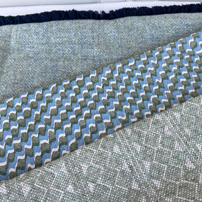 Harris Tweed Luxury Designer Soft Green Double Sided Fringe Wool Cushion Sofa Throw Pillow