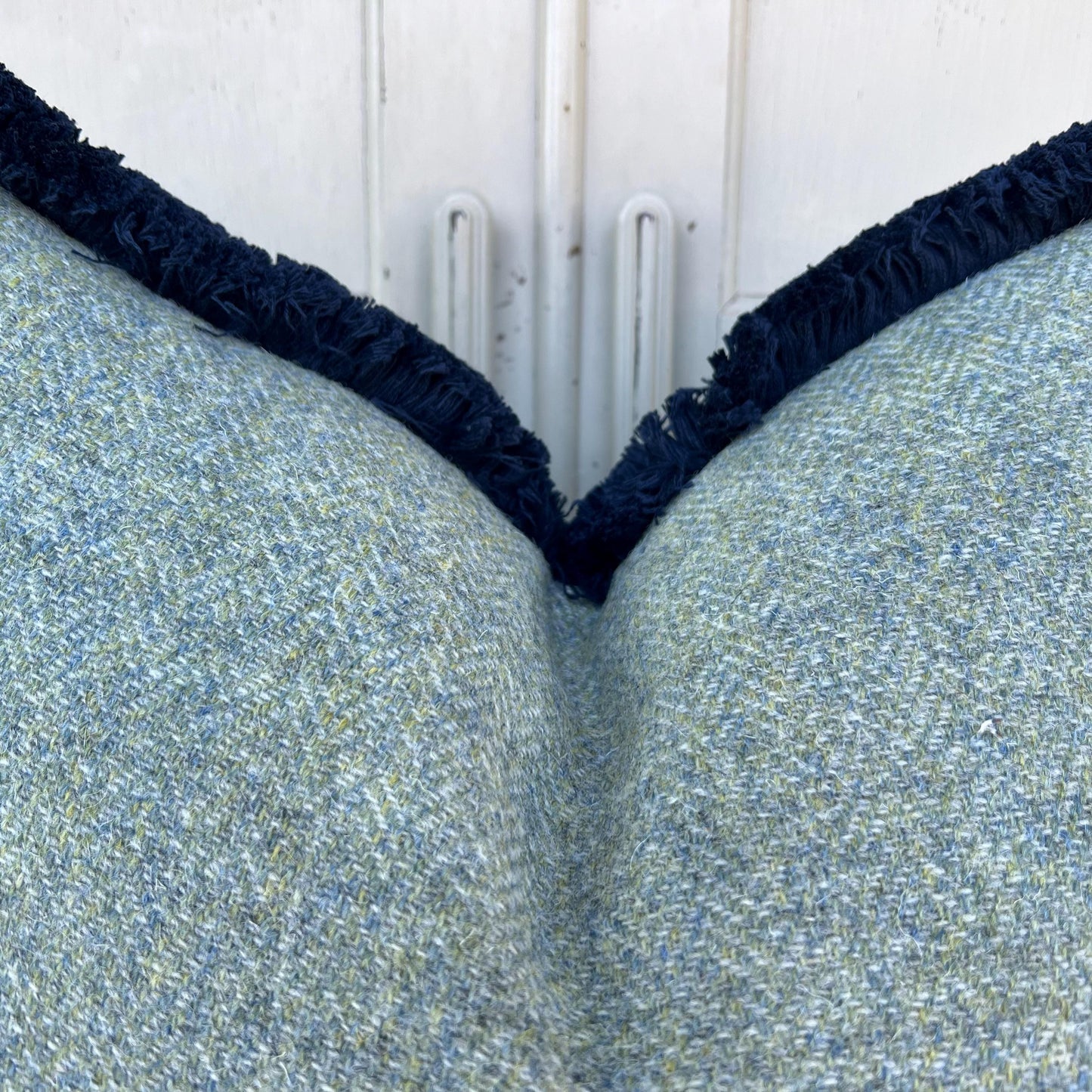 Harris Tweed Luxury Designer Soft Green Double Sided Fringe Wool Cushion Sofa Throw Pillow