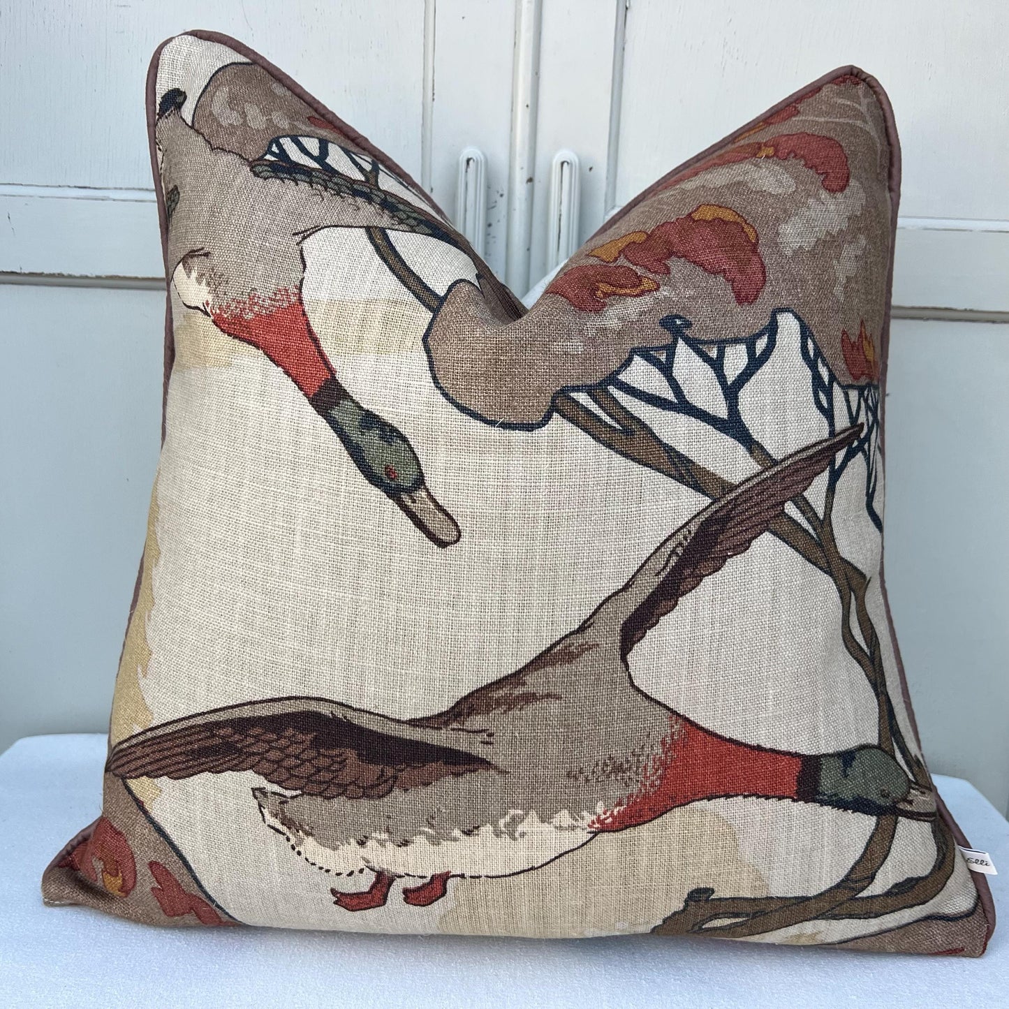 Luxury Designer Mulberry Flying Ducks Stone Brown Luxury Cushion Pillow Cover