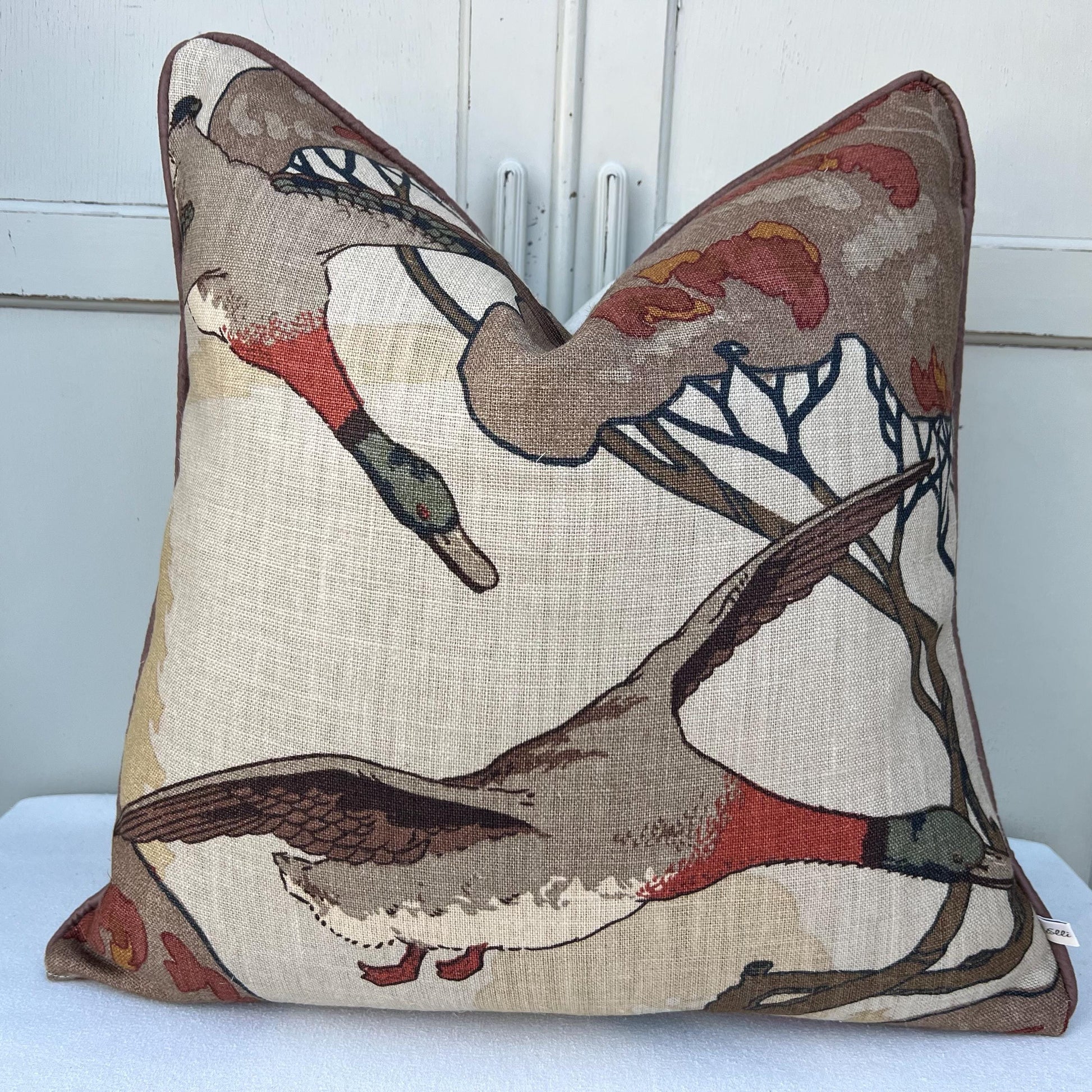 Luxury Designer Mulberry Flying Ducks Stone Brown Luxury Cushion Pillow Cover