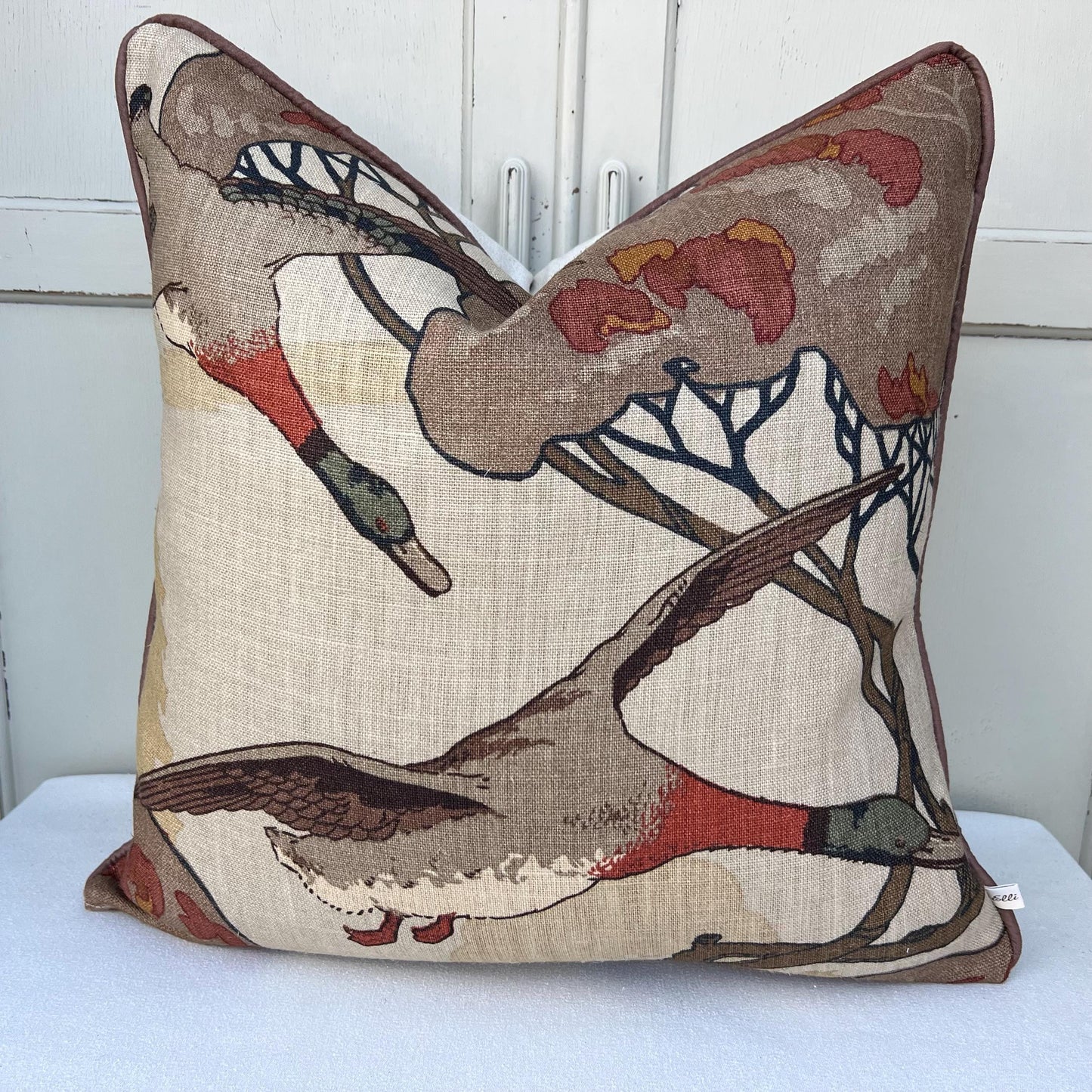 Luxury Designer Mulberry Flying Ducks Stone Brown Luxury Cushion Pillow Cover