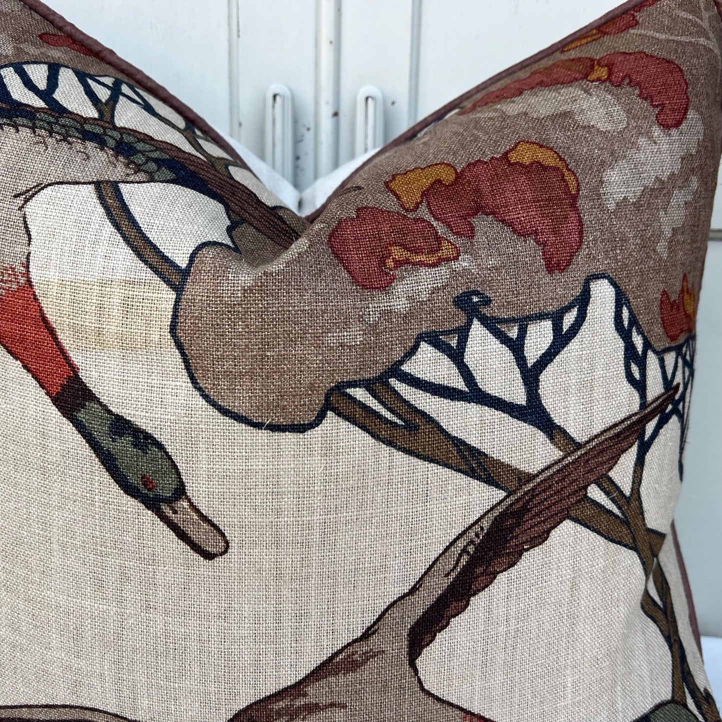 Luxury Designer Mulberry Flying Ducks Stone Brown Luxury Cushion Pillow Cover