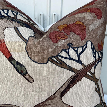 Luxury Designer Mulberry Flying Ducks Stone Brown Luxury Cushion Pillow Cover