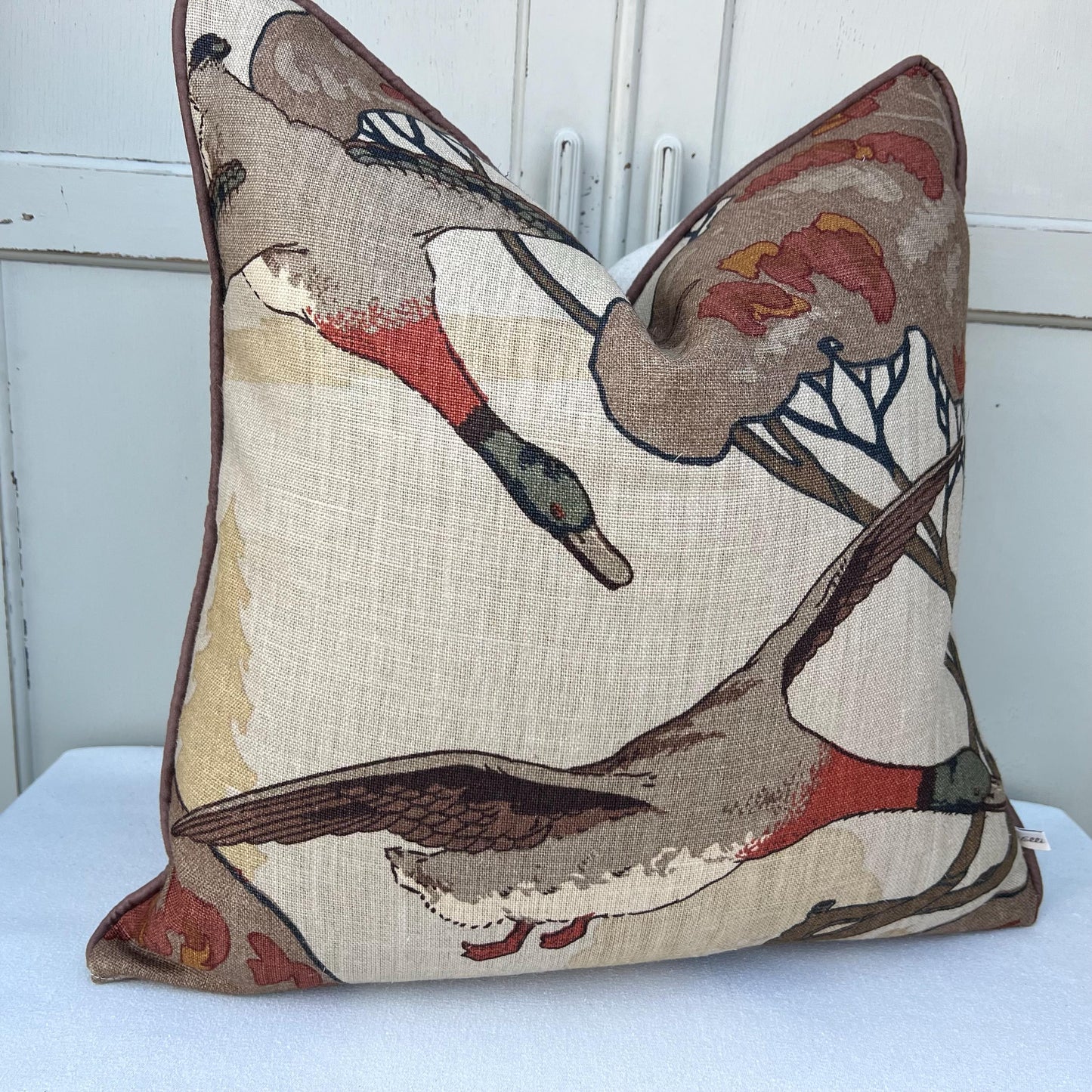 Luxury Designer Mulberry Flying Ducks Stone Brown Luxury Cushion Pillow Cover