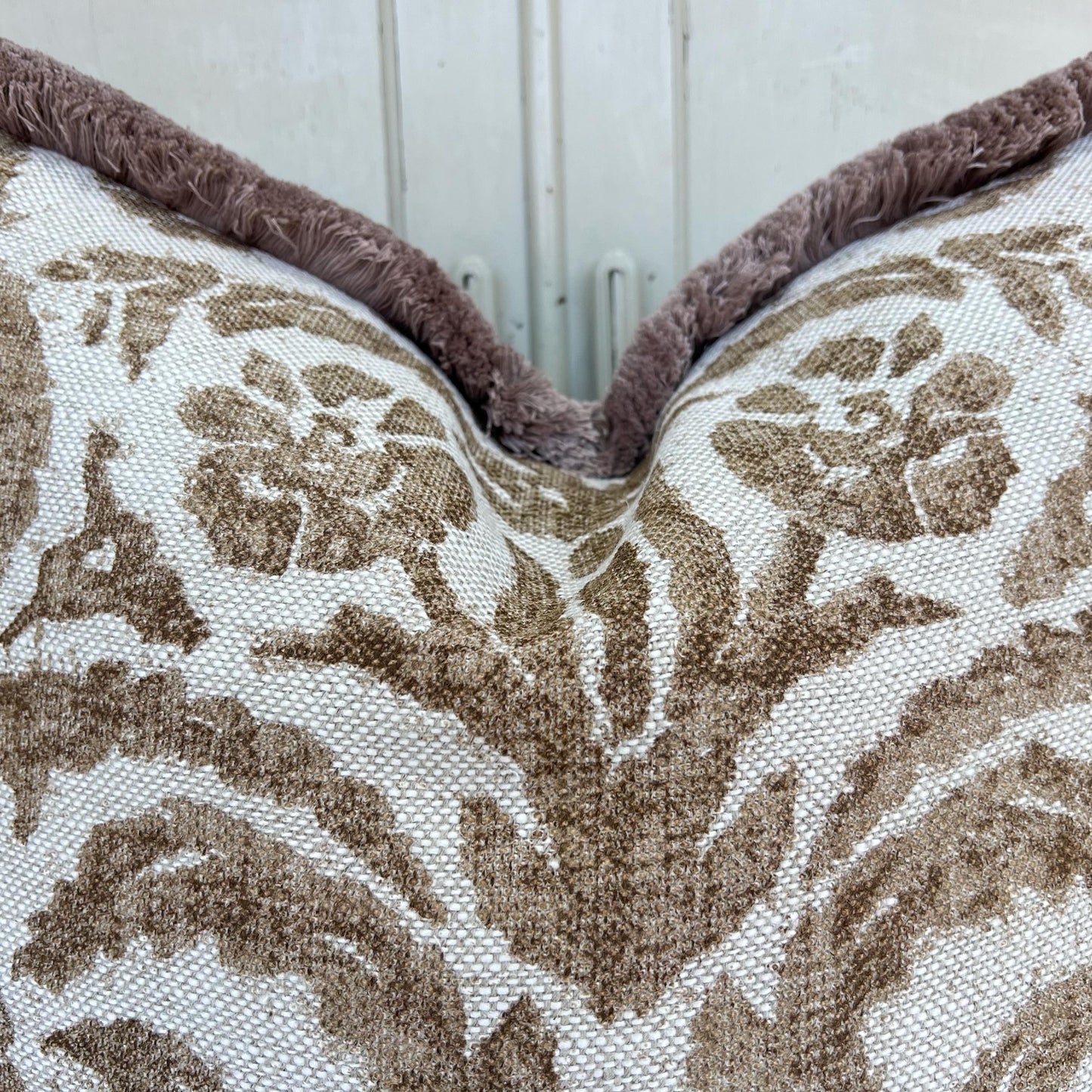 Fermoie Marlborough Designer Brush Fringe Decorative Brown Linen Cushion Pillow Throw Cover