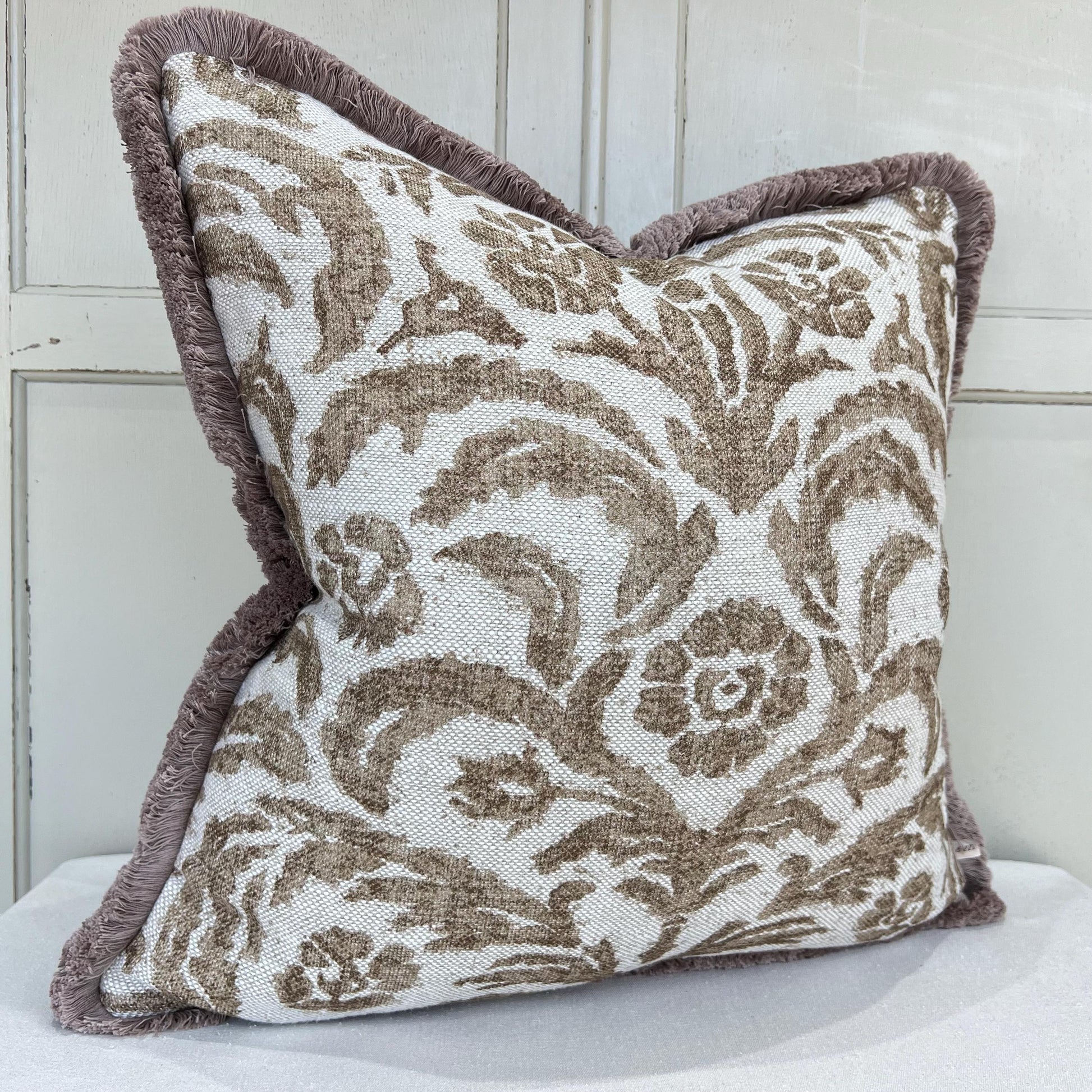 Fermoie Marlborough Designer Brush Fringe Decorative Brown Linen Cushion Pillow Throw Cover