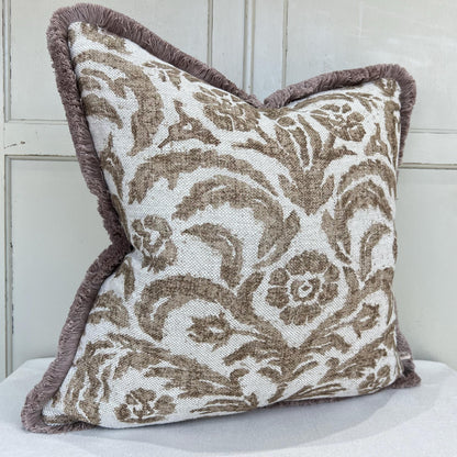 Fermoie Marlborough Designer Brush Fringe Decorative Brown Linen Cushion Pillow Throw Cover