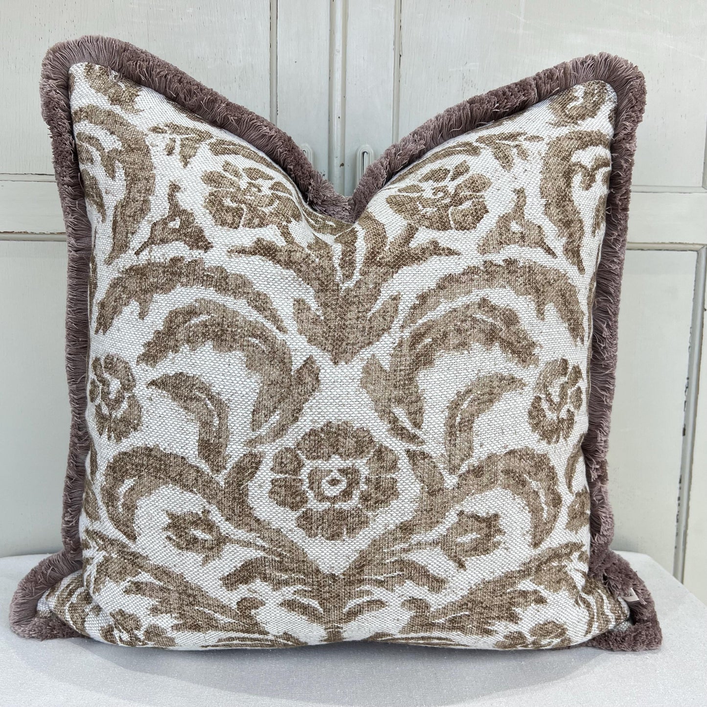 Fermoie Marlborough Designer Brush Fringe Decorative Brown Linen Cushion Pillow Throw Cover