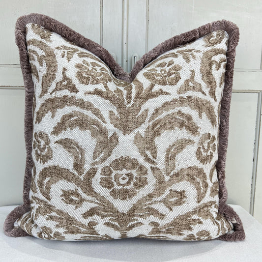 Fermoie Marlborough Designer Brush Fringe Decorative Brown Linen Cushion Pillow Throw Cover