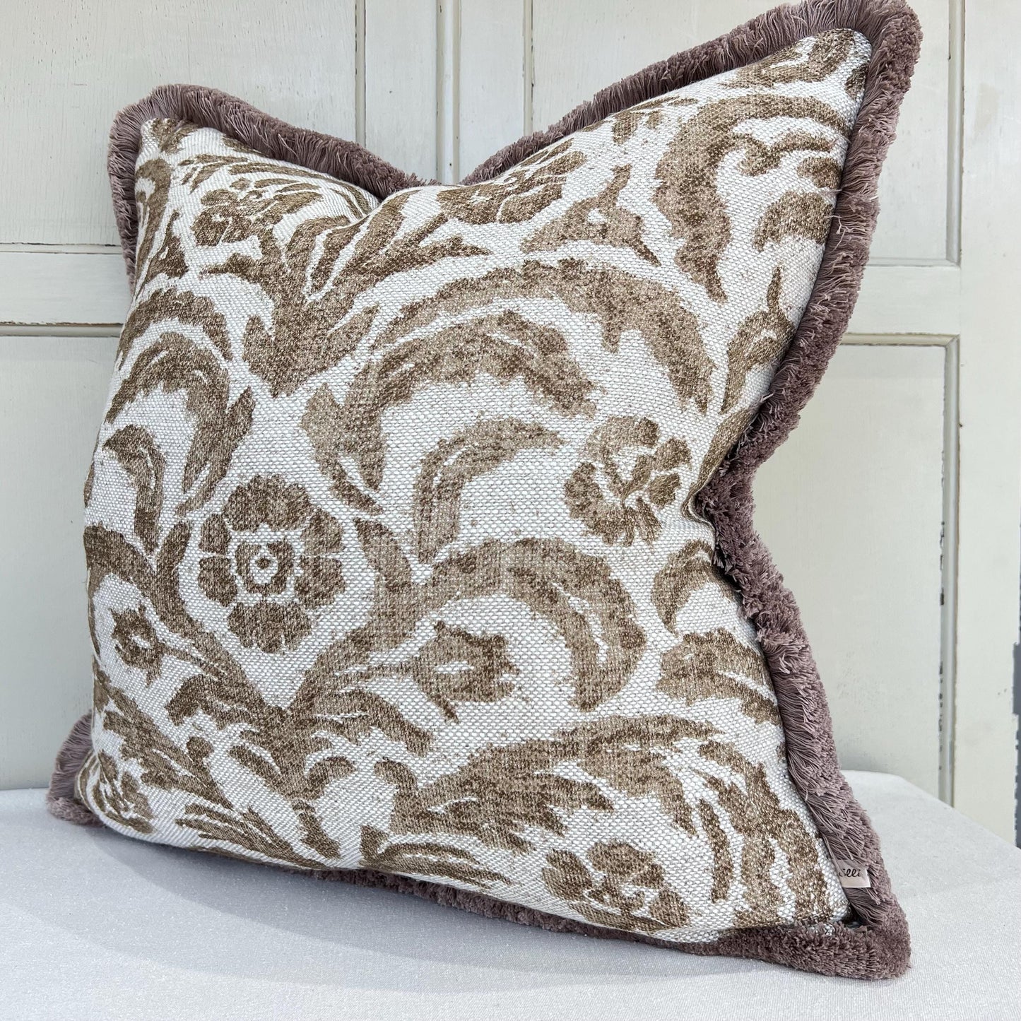 Fermoie Marlborough Designer Brush Fringe Decorative Brown Linen Cushion Pillow Throw Cover