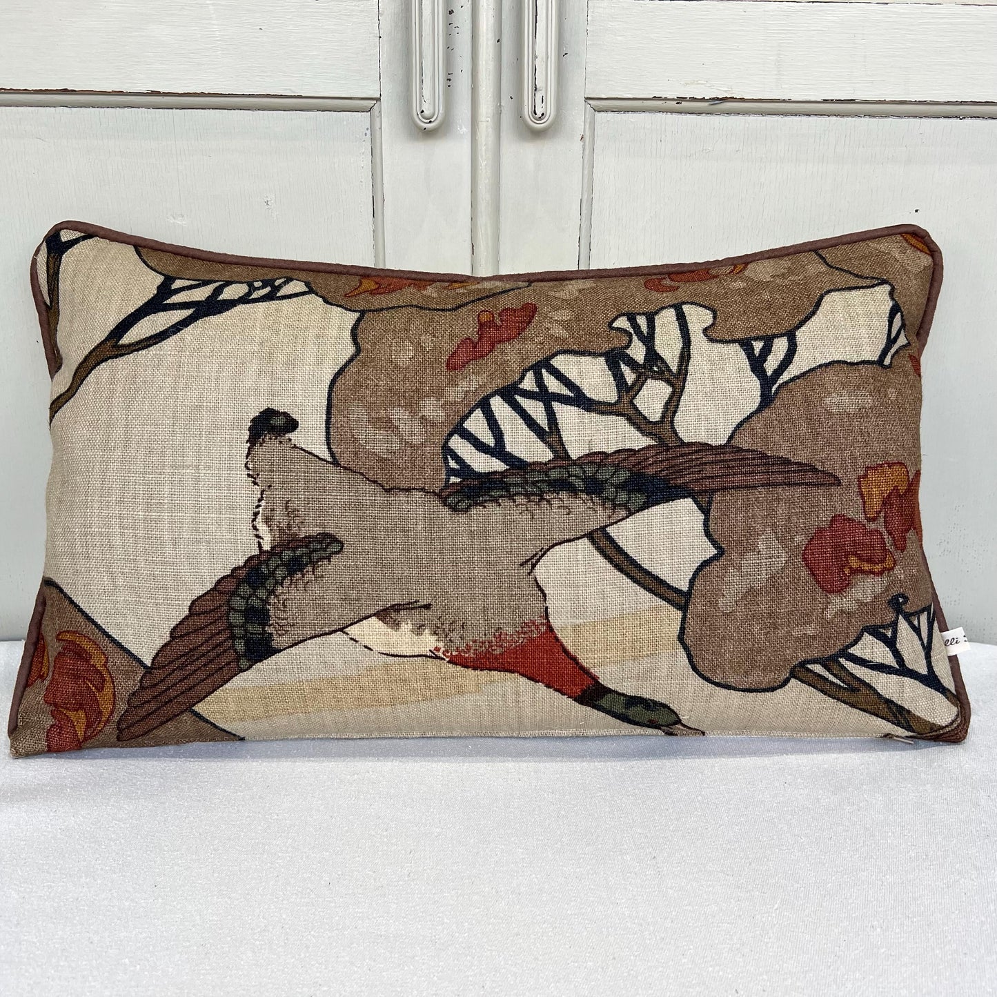 Luxury Designer Mulberry Flying Ducks Stone Brown Lumbar Luxury Cushion Pillow Cover