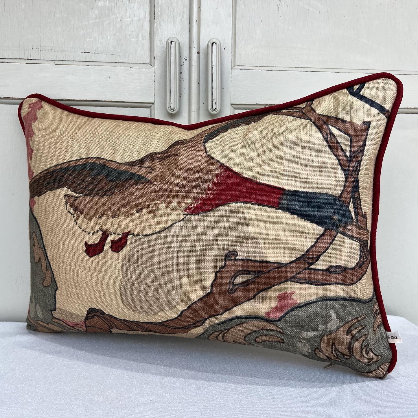 Mulberry Flying Ducks Camel Grey Luxury Designer Decorative Cushion Pillow Cover