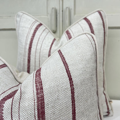 Cushions Made In Fermoie Carskiey Single Stripe Luxury Designer Decorative Neutral Rusty Red Linen Cushion Pillow Throw Cover