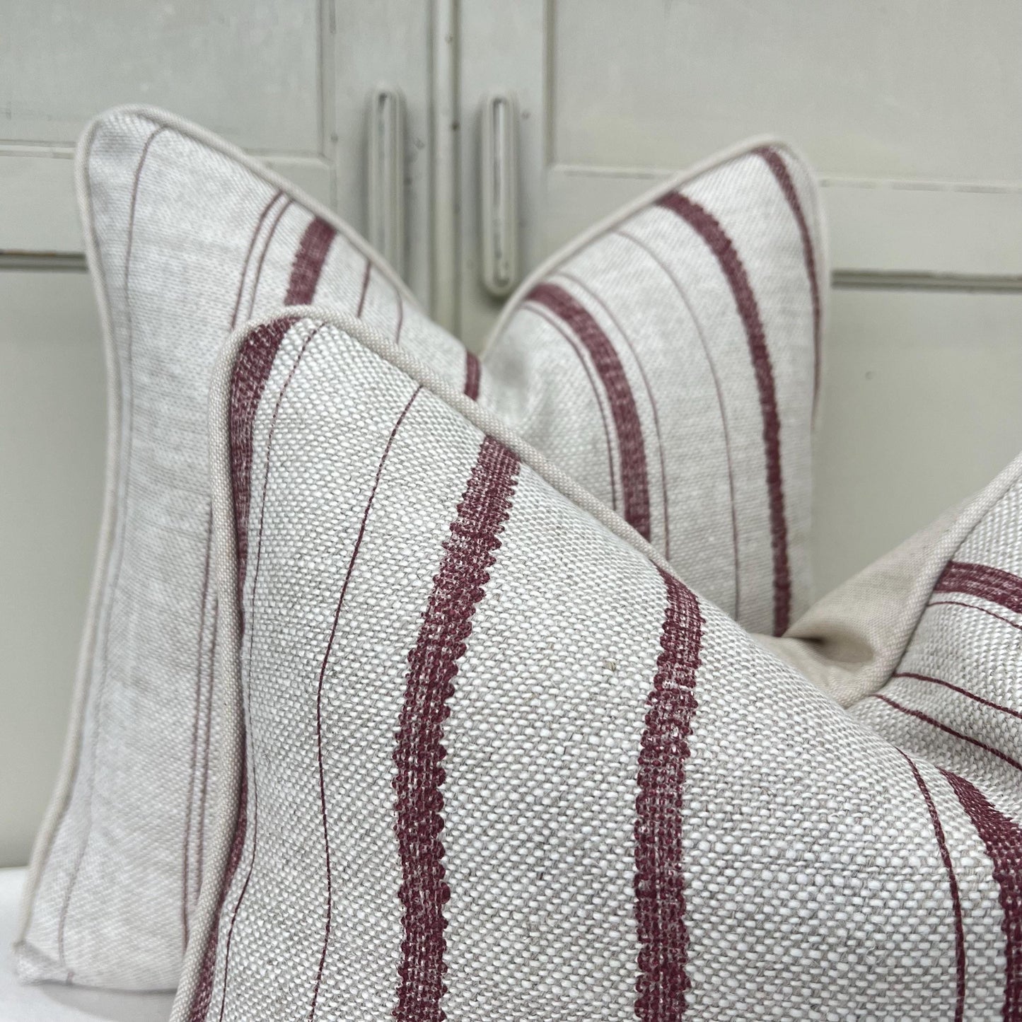 Cushions Made In Fermoie Carskiey Single Stripe Luxury Designer Decorative Neutral Rusty Red Linen Cushion Pillow Throw Cover