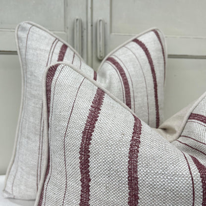 Cushions Made In Fermoie Carskiey Single Stripe Luxury Designer Decorative Neutral Rusty Red Linen Cushion Pillow Throw Cover