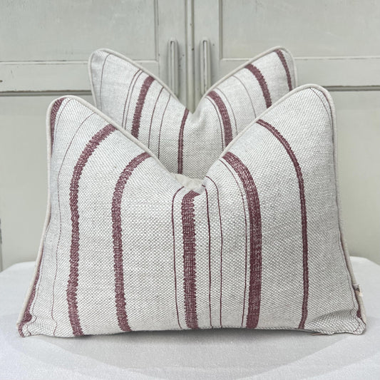 Cushions Made In Fermoie Carskiey Single Stripe Luxury Designer Decorative Neutral Rusty Red Linen Cushion Pillow Throw Cover