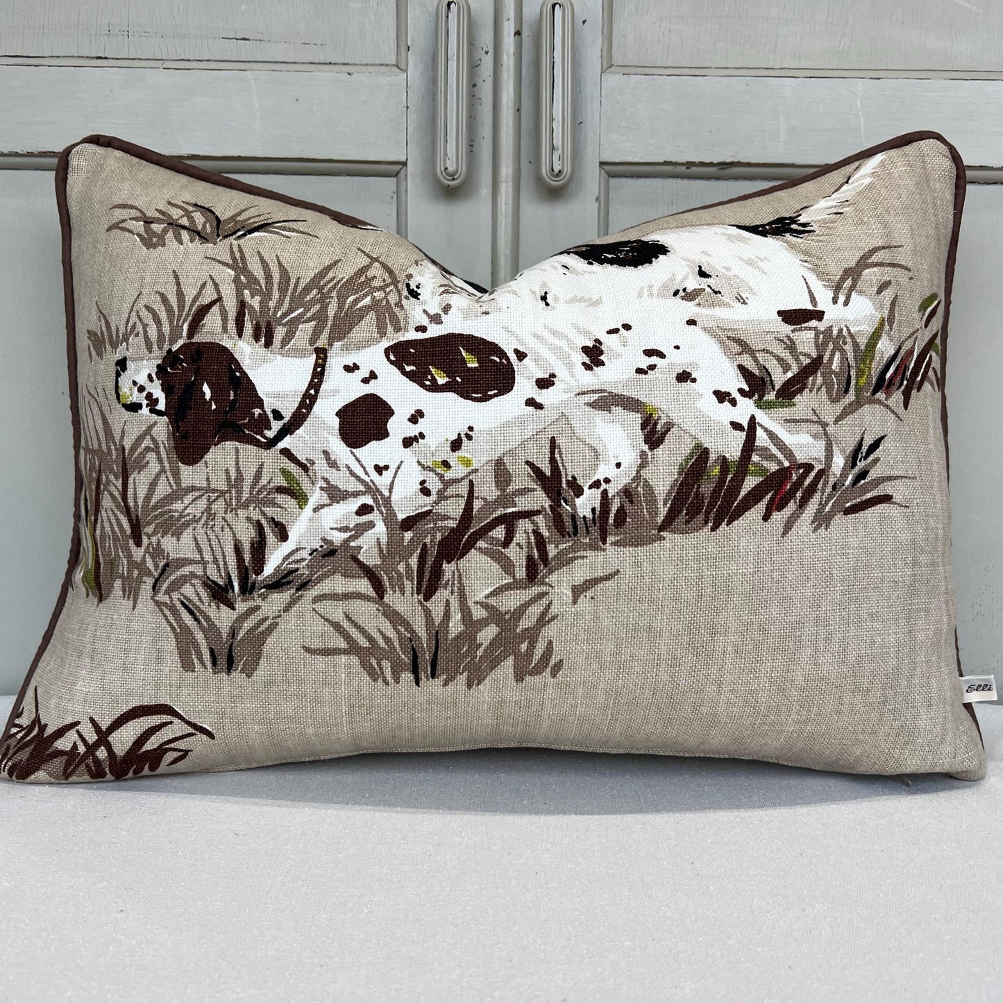 Schumacher Luxury Designer Pointers Tan Beige Lumbar Decorative Cushion Pillow Throw Cover