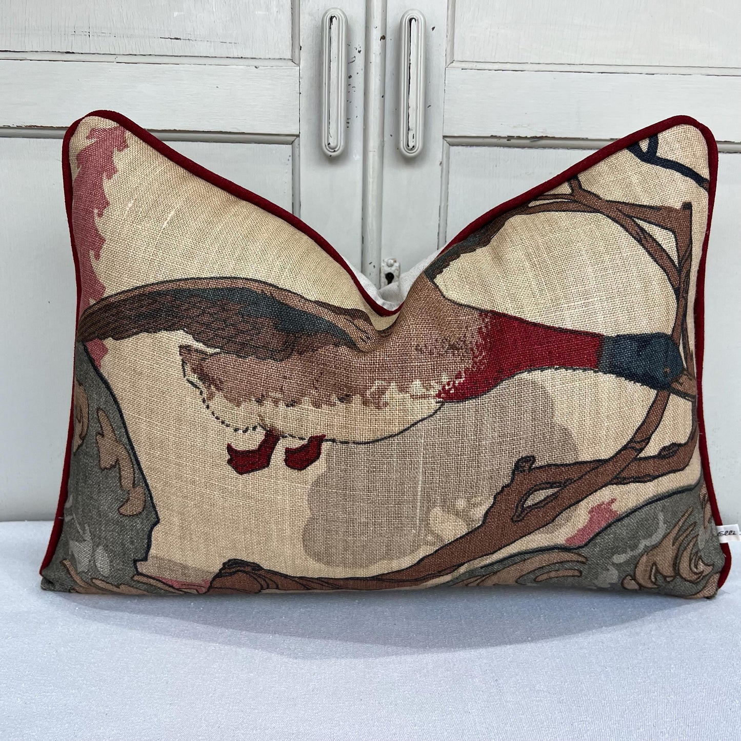 Mulberry Flying Ducks Lumbar Camel Grey Luxury Designer Decorative Cushion Pillow Cover