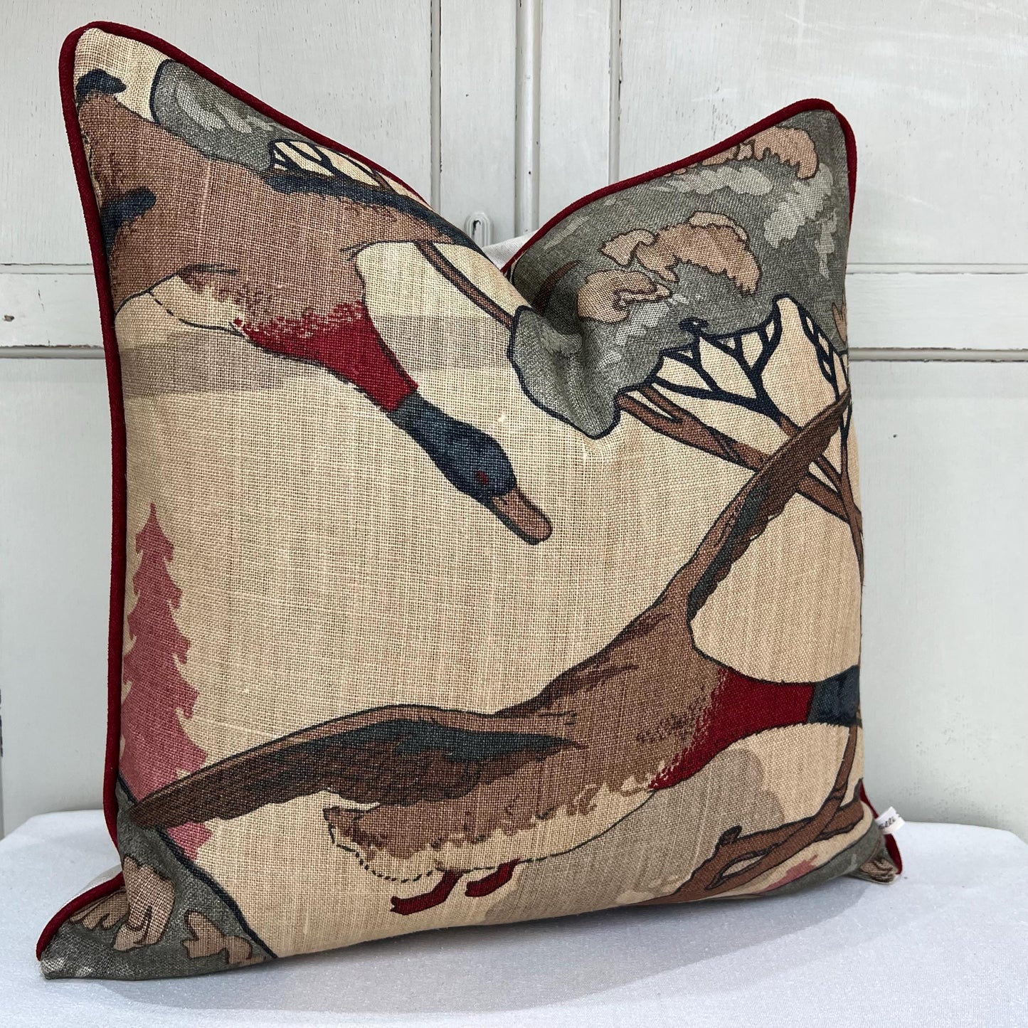 Mulberry Flying Ducks Lumbar Camel Grey Luxury Designer Decorative Cushion Pillow Cover