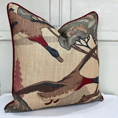 Mulberry Flying Ducks Lumbar Camel Grey Luxury Designer Decorative Cushion Pillow Cover
