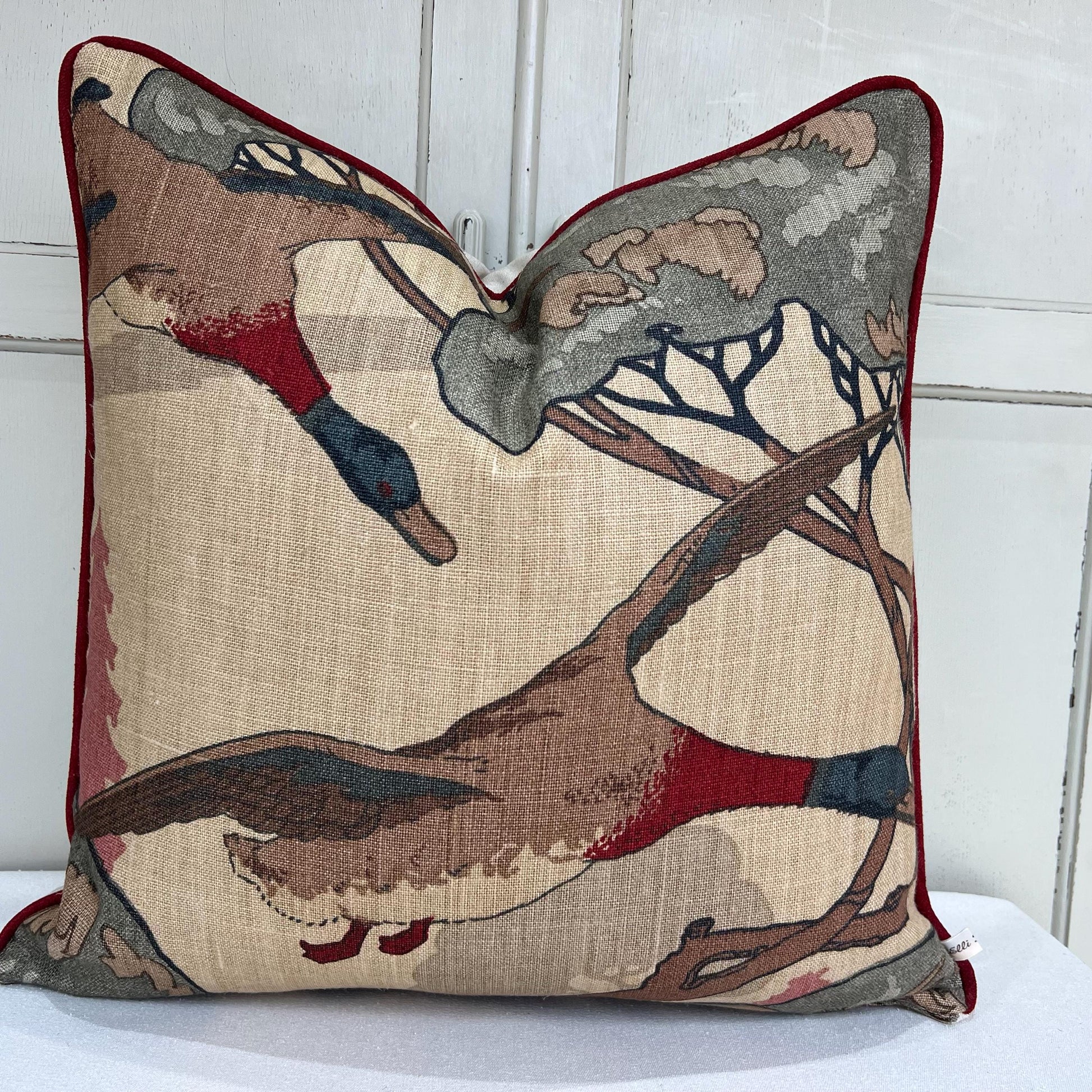 Mulberry Flying Ducks Lumbar Camel Grey Luxury Designer Decorative Cushion Pillow Cover