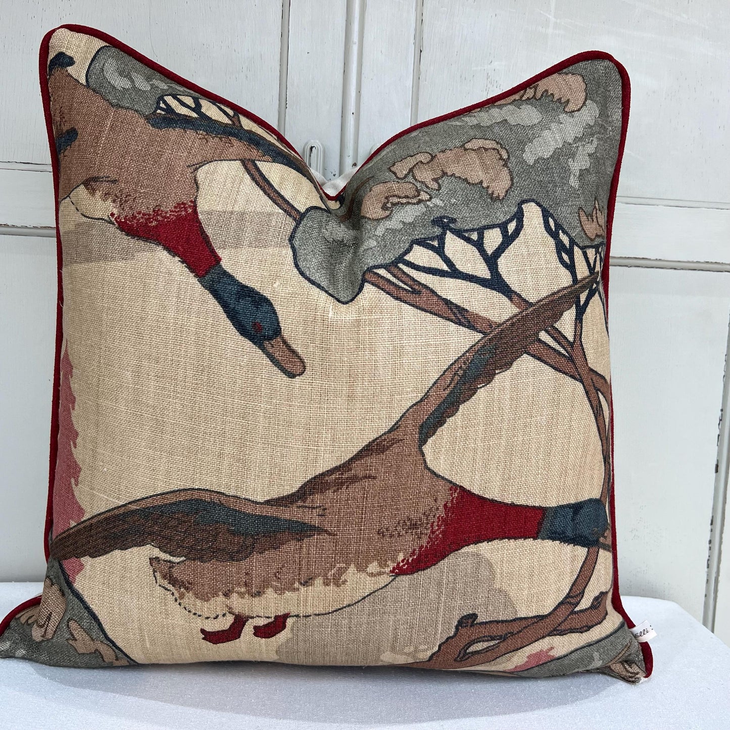 Mulberry Flying Ducks Lumbar Camel Grey Luxury Designer Decorative Cushion Pillow Cover