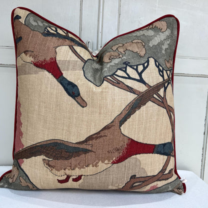 Mulberry Flying Ducks Lumbar Camel Grey Luxury Designer Decorative Cushion Pillow Cover