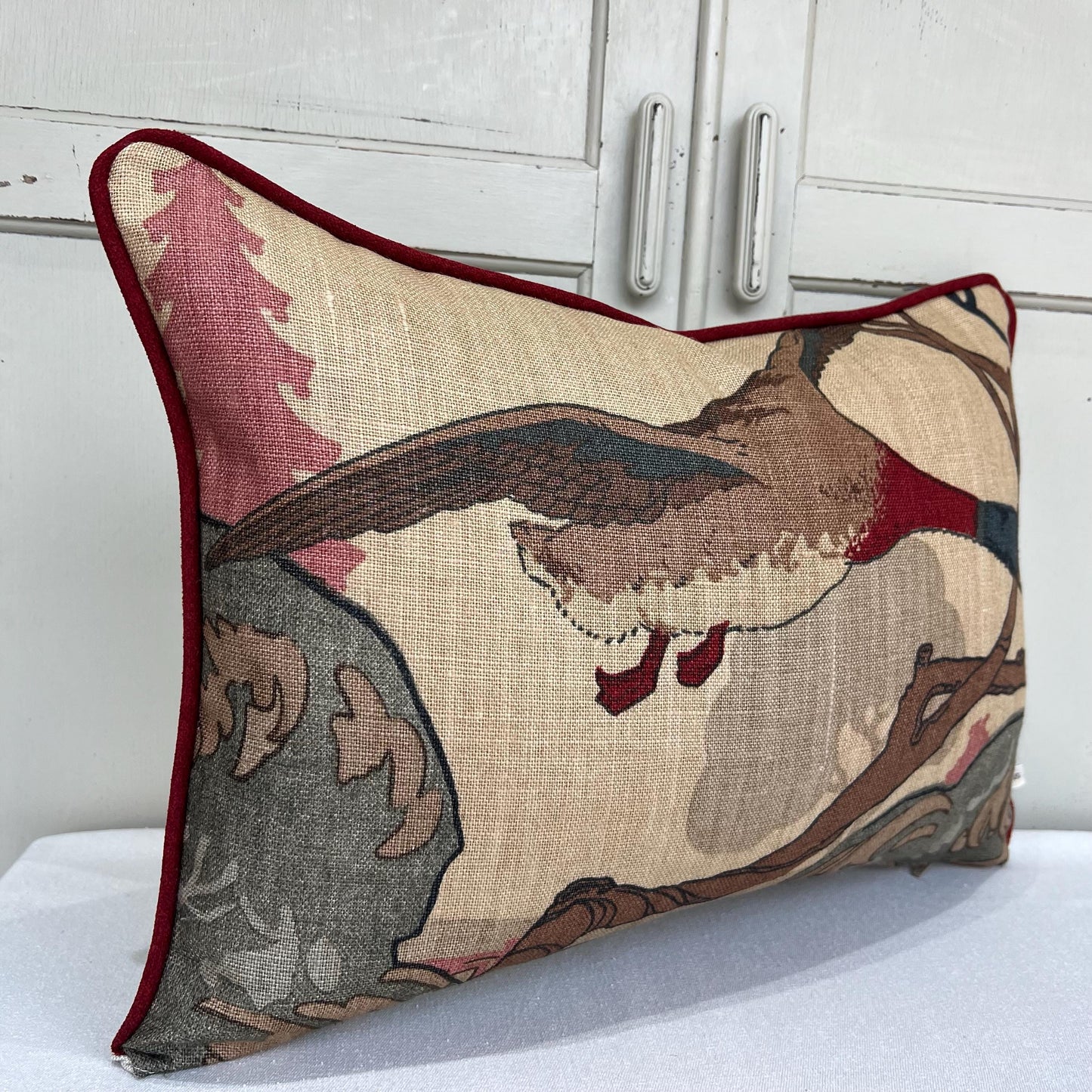 Mulberry Flying Ducks Lumbar Camel Grey Luxury Designer Decorative Cushion Pillow Cover