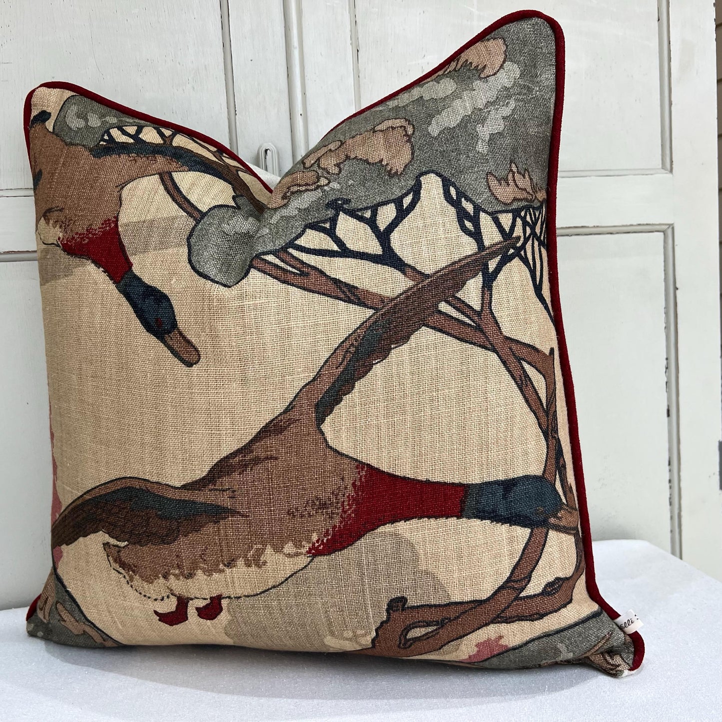 Mulberry Flying Ducks Lumbar Camel Grey Luxury Designer Decorative Cushion Pillow Cover